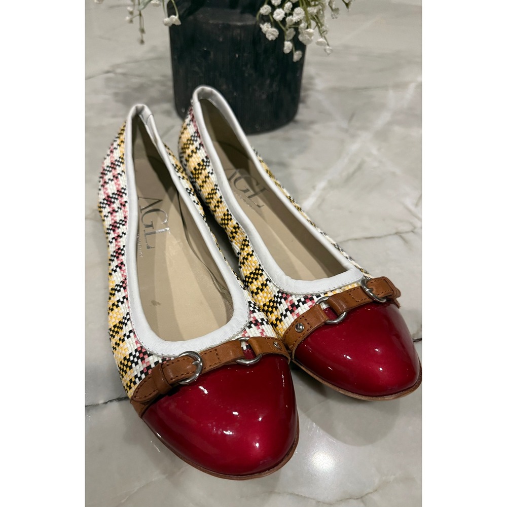 AGL Attilio Giusti Leombruni Monika Ballet Flats Red Patent Toe Buckle 43 US 11